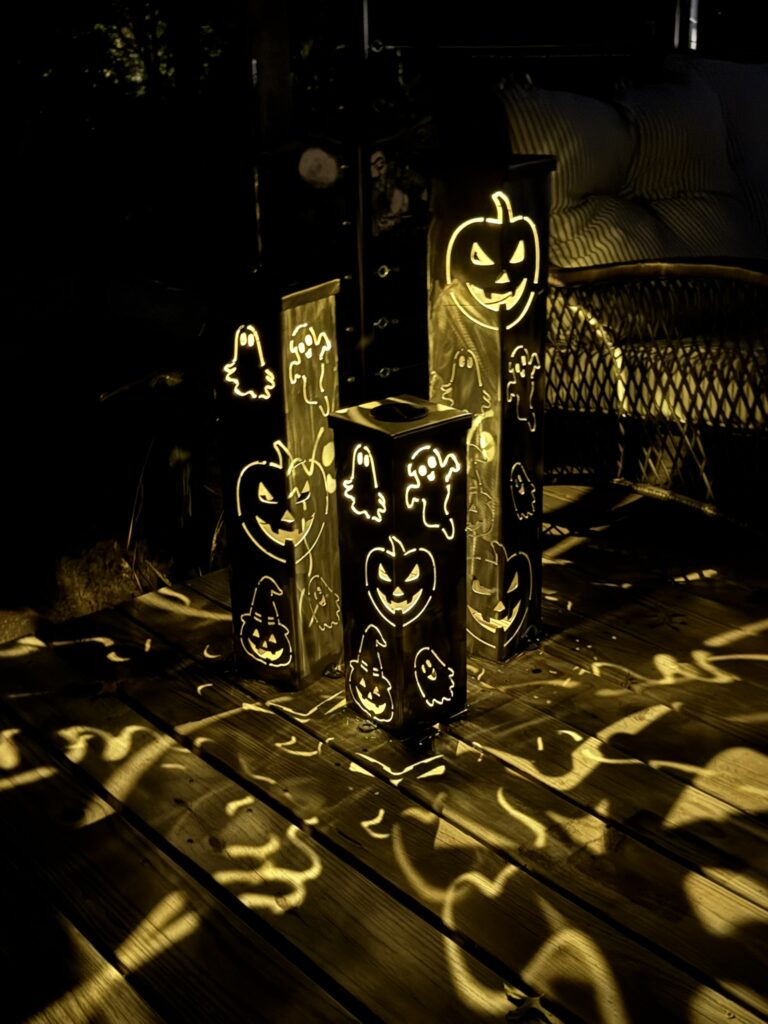 Projects pumpkin ghost lighted yard column set of 3 after dark